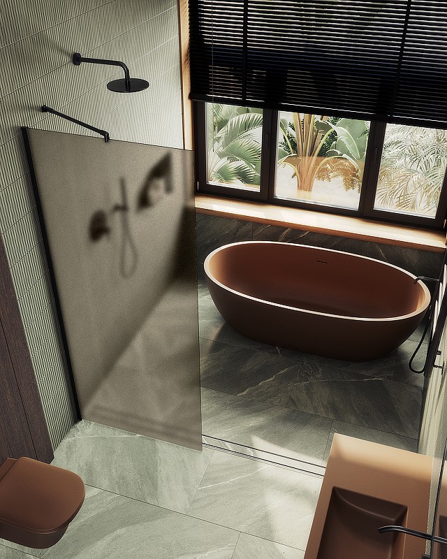 Душевая перегородка Maybah Glass MGD-697-6ш 790x1950 в широком профиле Черный стекло бронзовое матовое