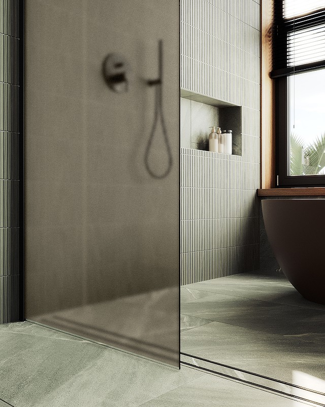 Душевая перегородка Maybah Glass MGD-697-6ш 790x1950 в широком профиле Черный стекло бронзовое матовое