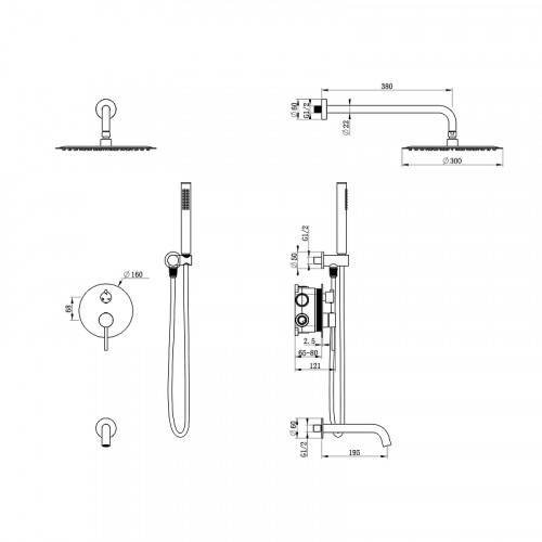 Душевая система Oliveeka Y OL-88939017-MB цвет Черный матовый