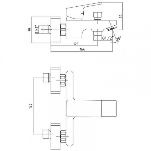 Смеситель для ванны E.C.A. Tiera 103502469EX Черный глянец латунь на стену