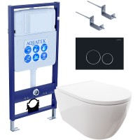 Комплект унитаза с инсталляцией Aquatek Set Aquatek Поларис-020 4в1 с сиденьем Микролифт и Черной матовой клавишей смыва фарфор подвесной