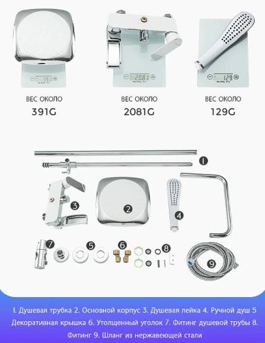 Душевая система Gappo G48 G2448-8 Белая Хром латунь на стену