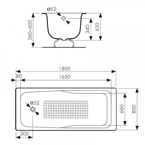 Чугунная ванна Kaiser 180х80 КВ-1501 с антискользящим покрытием