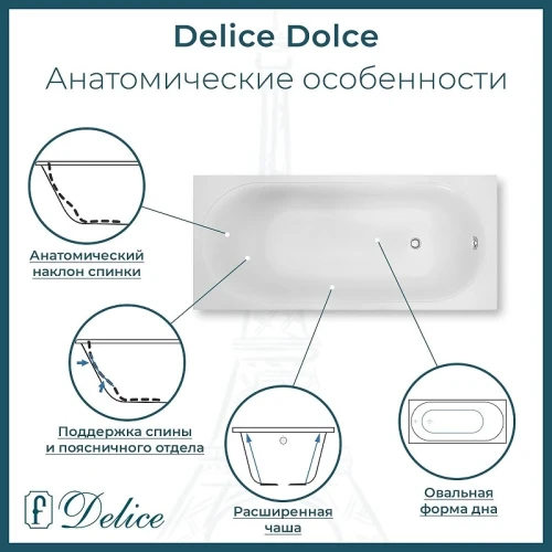 Ванна из искусственного камня Delice Dolce 170х70 DLR330058R-G цвет Белый глянцевый с ручками Хром