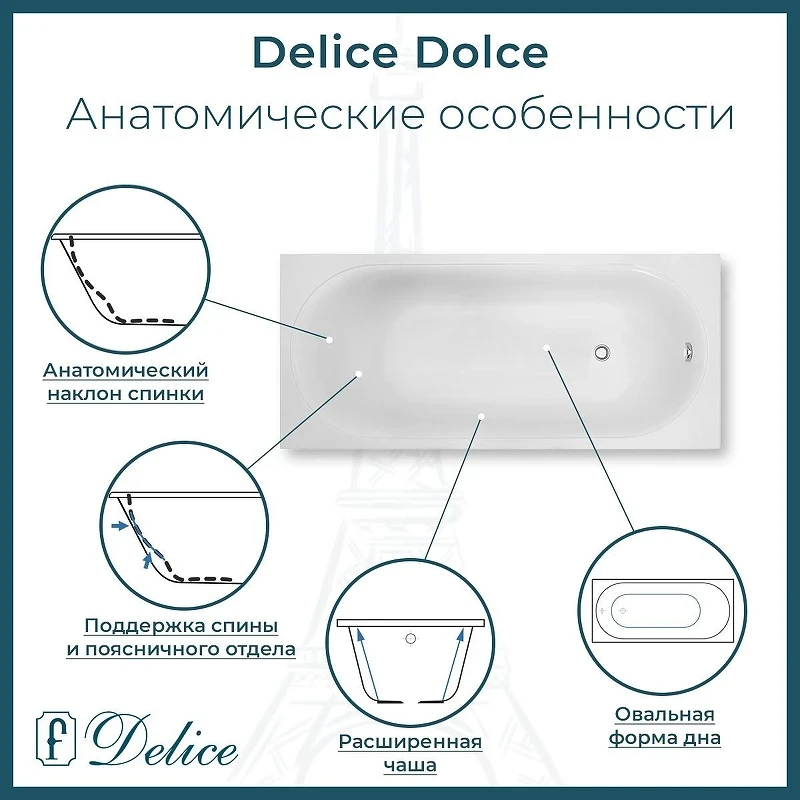 Ванна из искусственного камня Delice Dolce 170х70 DLR330058R-G цвет Белый глянцевый с ручками Хром