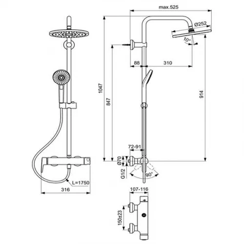 Душевая система Ideal Standard Idealrain Eco Evo B2266AA Хром