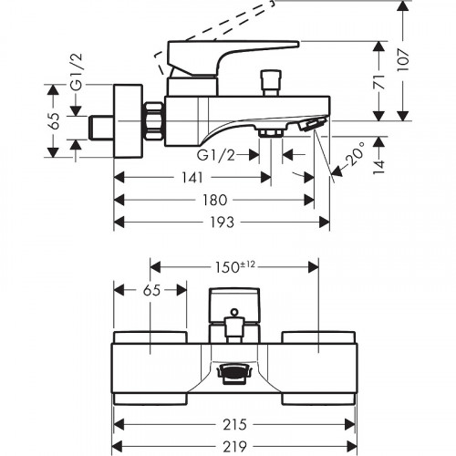 Смеситель для ванны Hansgrohe Metropol 32540700 Белый матовый латунь на стену