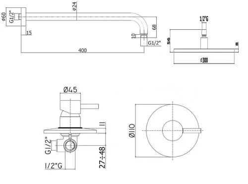 Душевая система Paffoni Light KITLIG011CRKING Хром латунь встраиваемый