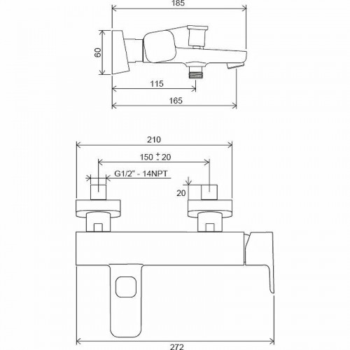 Смеситель для ванны Ravak 10° Free TD F 022.00/150 X070131 Хром латунь на стену