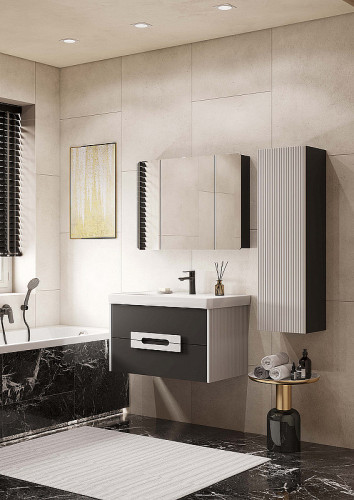 Тумба под раковину Aquaton Ар-Деко 85 1A280401DD8D0 подвесная Серый кобальт МДФ / ЛДСП