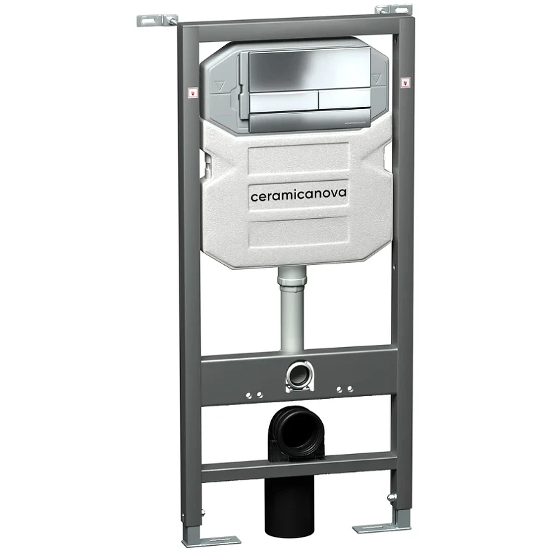 Комплект унитаза с инсталляцией Ceramicanova Play CN3001_1002CH_1000 с сиденьем Микролифт и клавишей смыва Хром фаянс подвесной