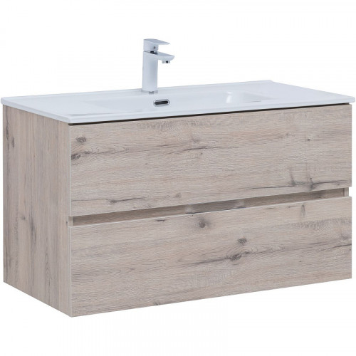 Тумба под раковину Aquanet Алвита New 90 303921 подвесная Дуб веллингтон белый МДФ / ЛДСП