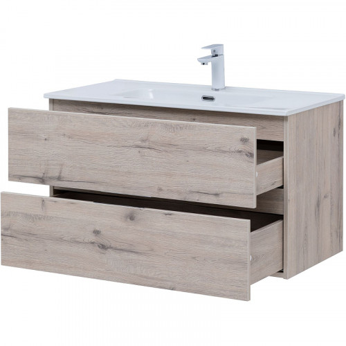 Тумба под раковину Aquanet Алвита New 90 303921 подвесная Дуб веллингтон белый МДФ / ЛДСП