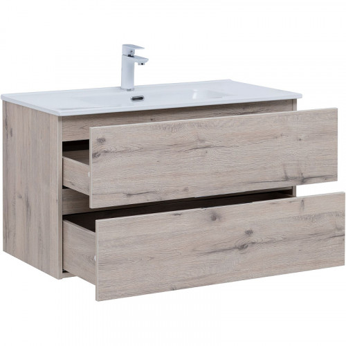 Тумба под раковину Aquanet Алвита New 90 303921 подвесная Дуб веллингтон белый МДФ / ЛДСП