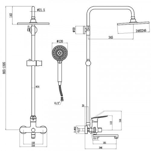 Душевая система Savol S-600608AW цвет Хром, Белый