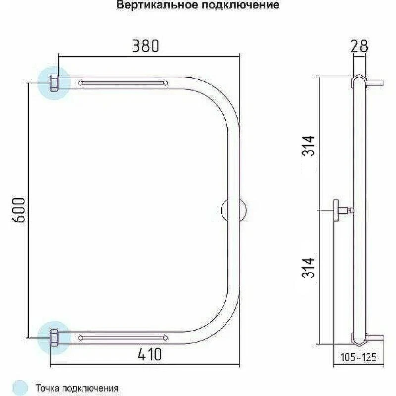 Водяной полотенцесушитель Сунержа П-образный 600х400 00-0004-6040 с двумя полками Хром