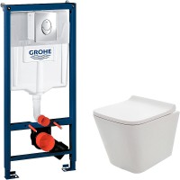 Комплект унитаза AQUAme AQM2004 с инсталляцией Grohe Rapid SL 38721001 с сиденьем Микролифт и клавишей смыва Хром фаянс подвесной