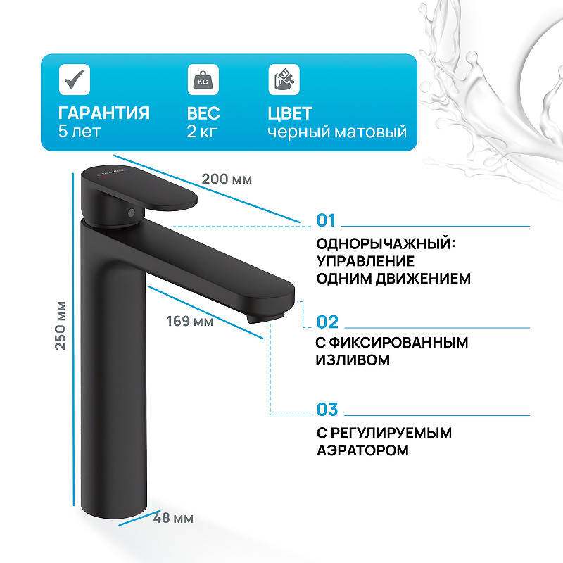 Смеситель для раковины Hansgrohe Vernis Blend 71552670 Черный матовый латунь