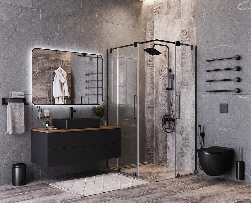 Зеркало Bond Loft 120x80 M35ZE-12080 с подсветкой Черное глянцевое с бесконтактным выключателем МДФ / ЛДСП, стекло