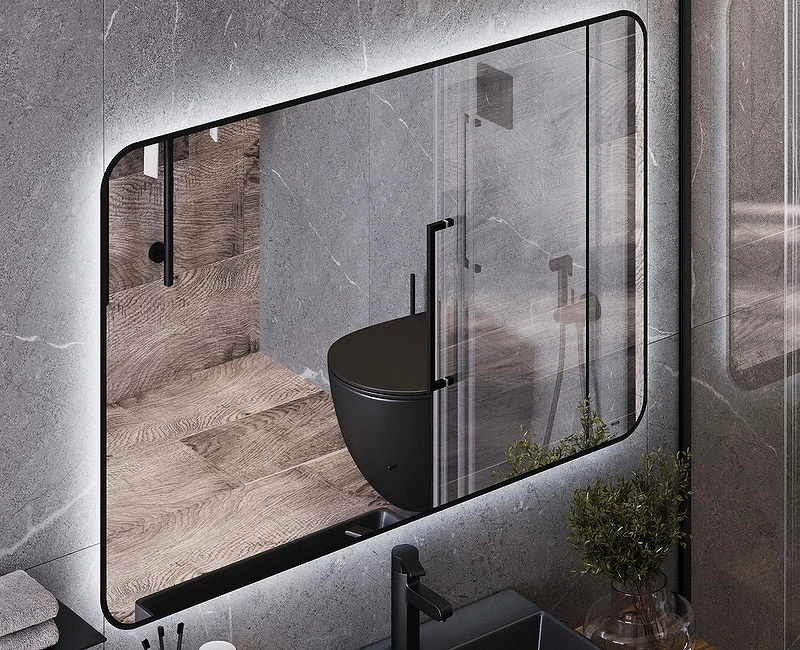 Зеркало Bond Loft 120x80 M35ZE-12080 с подсветкой Черное глянцевое с бесконтактным выключателем МДФ / ЛДСП, стекло