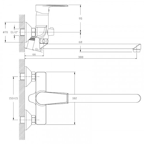 Смеситель для ванны Rossinka RS28-33 универсальный Хром латунь на стену