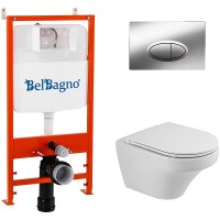 Комплект унитаза Cezares Duet CZR-2462-TH-TOR/CZR-870-SC с инсталляцией BelBagno BB026/BB051CR с сиденьем Микролифт и клавишей смыва Хром фаянс подвесной