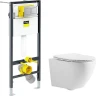 Унитаз с инсталляцией CeramaLux 2197 + Viega Prevista Dry 8524.14 792596 с сиденьем Микролифт и клавишей смыва Хром