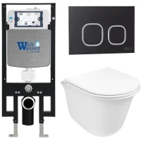 Комплект унитаза с инсталляцией WeltWasser AMBERG 497 + TELBACH 004 GL-WT + AMBERG RD-BL 10000006675 цвет Белый глянцевый с сиденьем Микролифт и клавишей смыва цвет Черный