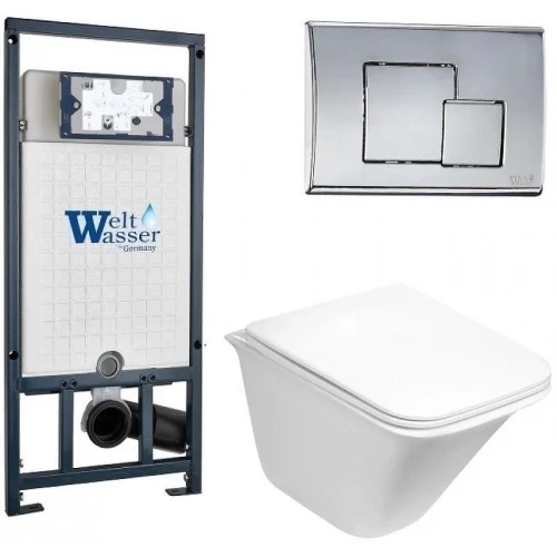 Комплект унитаза с инсталляцией WeltWasser MARBERG 507 + ROTBACH 004 GL-WT + MAR 507 SE 10000006985 цвет Белый глянцевый с сиденьем Микролифт и клавишей смыва цвет Хром