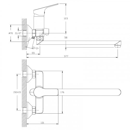 Смеситель для ванны Rossinka RS29-33 универсальный Хром латунь на стену
