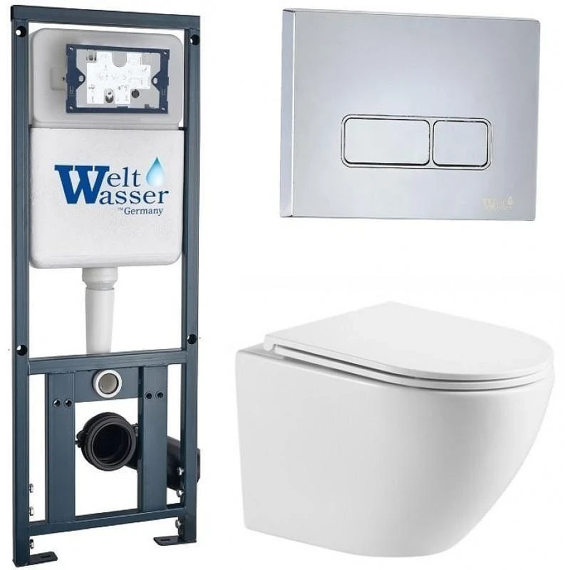 Комплект унитаза с инсталляцией WeltWasser MARBERG 410 + MERZBACH 043 MT-WT + MAR 410 SE-CR 10000011433 цвет Белый матовый с сиденьем Микролифт и клавишей смыва цвет Хром
