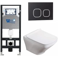 Комплект унитаза с инсталляцией WeltWasser AMBERG 506 + HOFBACH 041 GL-WT + AMBERG RD-BL 10000011657 цвет Белый глянцевый с сиденьем Микролифт и клавишей смыва цвет Черный