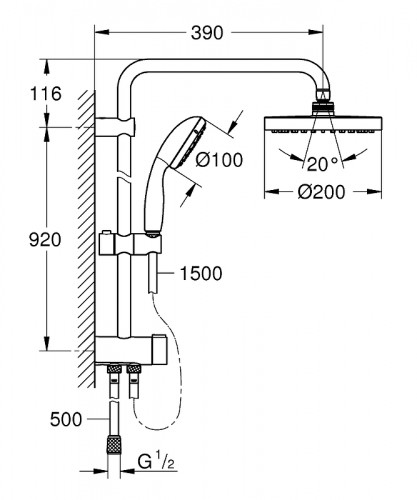 Душевая система Grohe Tempesta New 26452001 Хром латунь на стену