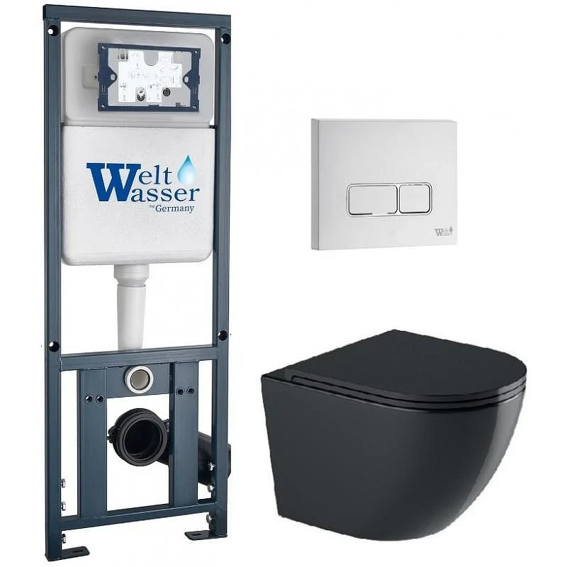 Комплект унитаза с инсталляцией WeltWasser MARBERG 410 + MERZBACH 043 GL-BL + MAR 410 SE GL-WT 10000012197 цвет Белый глянцевый с сиденьем Микролифт и клавишей смыва цвет Белый глянцевый