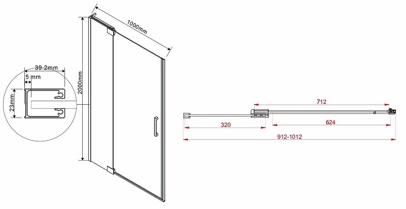 Душевая дверь Vincea Extra 100 VDP-1E9010CGB профиль Черный стекло тонированное