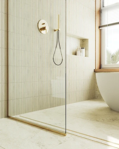 Душевая перегородка Maybah Glass MGD-701-3у 690x1950 в узком профиле Золото стекло прозрачное