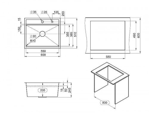 Кухонная мойка Granula Kitchen Space 60 6051 цвет Сталь матовая
