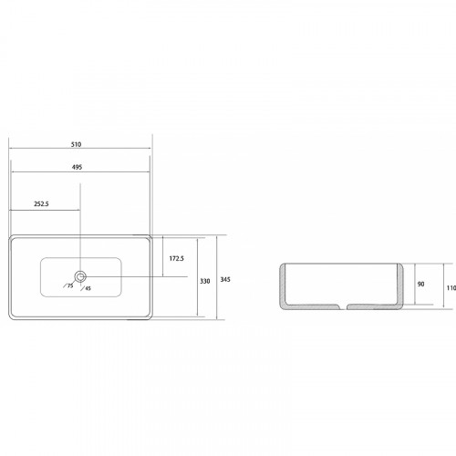 Раковина-чаша Abber Rechteck 51 AC2207MW Белая матовая фаянс накладная