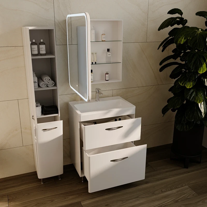 Зеркальный шкаф Style Line Каре 60 L СС-00002370 с подсветкой Белый МДФ / ЛДСП, стекло