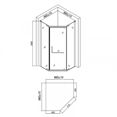 Душевой уголок Agger 90x90 A03-090TCR/G профиль Хром стекло прозрачное