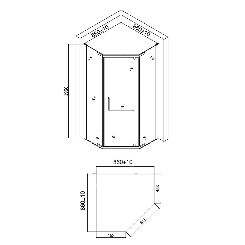 Душевой уголок Agger 90x90 A03-090TCR/G профиль Хром стекло прозрачное