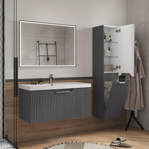 Шкаф пенал Equil Mirage 36 ppMIRAGE36.R.KZ-07 подвесной с бельевой корзиной цвет Графит софт