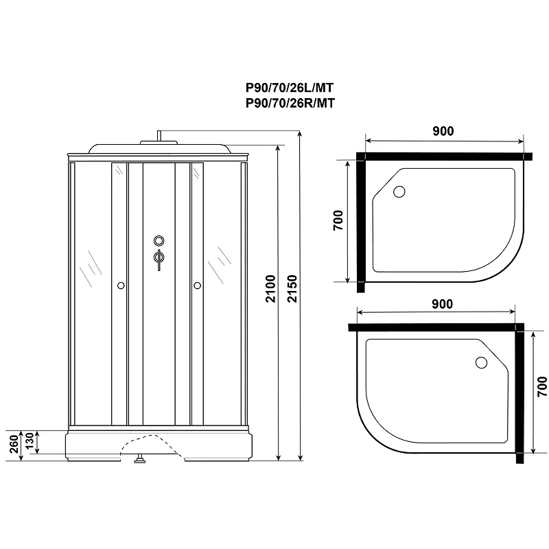 Душевая кабина Niagara Promo 90x70 L P90/70/26L/MT без гидромассажа