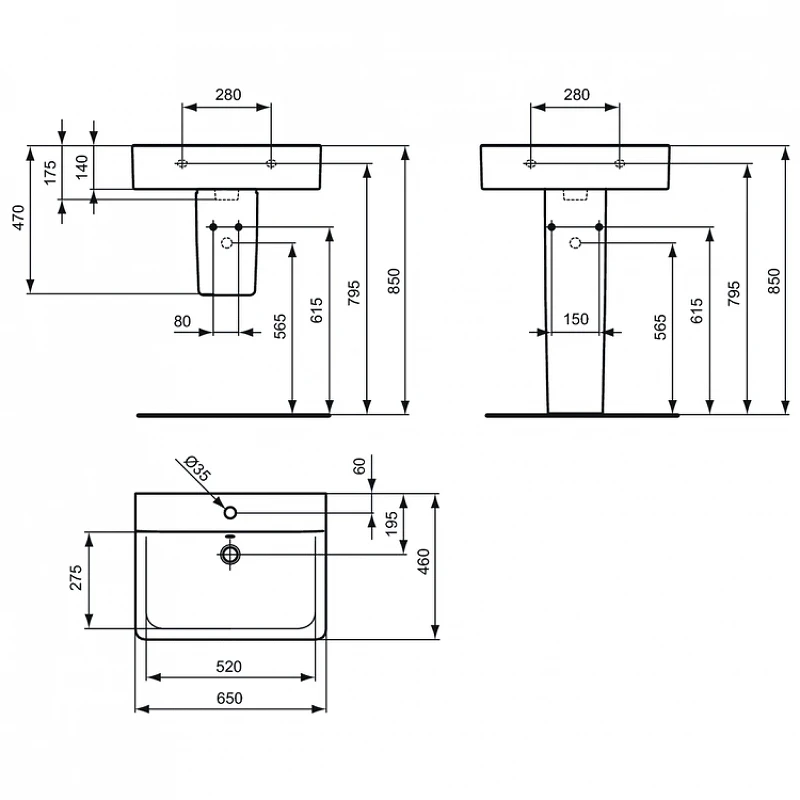 Раковина подвесная Ideal Standard Connect 65 E773001 цвет Euro White / Евробелый