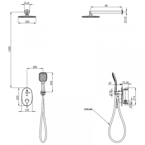 Душевая система Teska Sardes AS2200 Хром нержавеющая сталь встраиваемый
