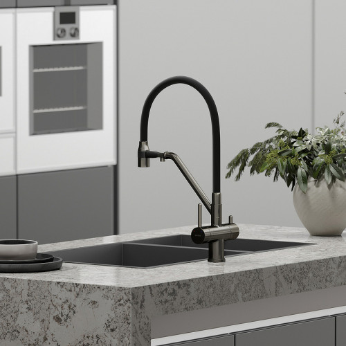 Смеситель для кухни Sancos Dora SC4003GG Вороненая сталь Черный латунь