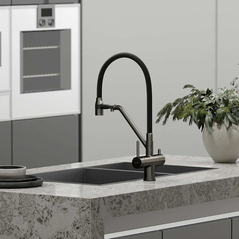 Смеситель для кухни Sancos Dora SC4003GG Вороненая сталь Черный латунь