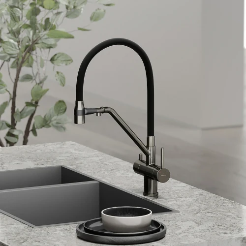 Смеситель для кухни Sancos Dora SC4003GG Вороненая сталь Черный латунь
