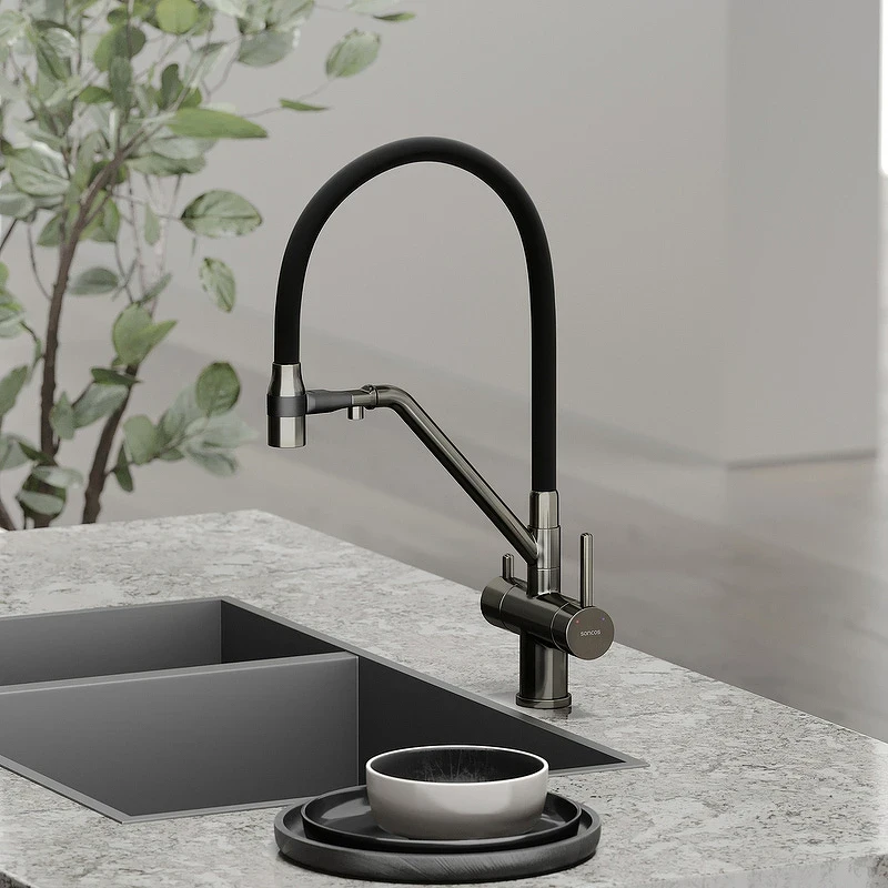 Смеситель для кухни Sancos Dora SC4003GG Вороненая сталь Черный латунь