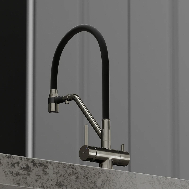 Смеситель для кухни Sancos Dora SC4003GG Вороненая сталь Черный латунь